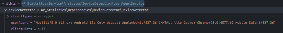 Debug cho $userAgent