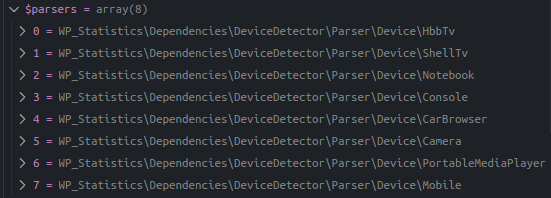 Debug tab cho biến $parsers
