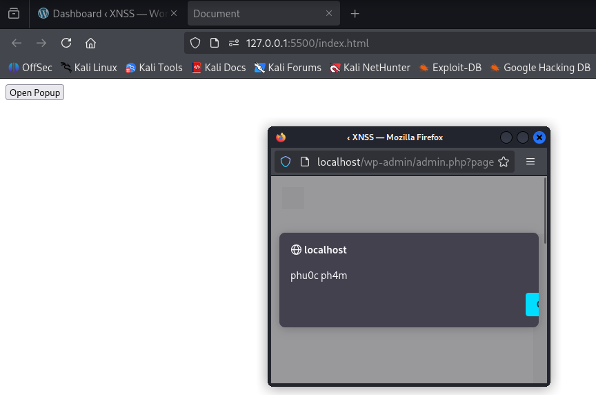 Sự kiện JavaScript từ popup