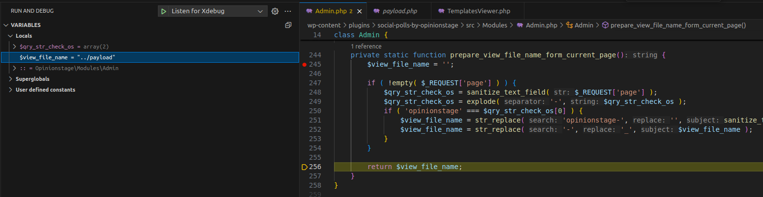 Debug - Value of $view_file_name