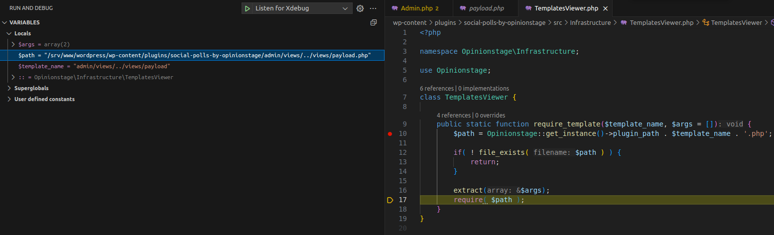 Debug - Value of the $path being required