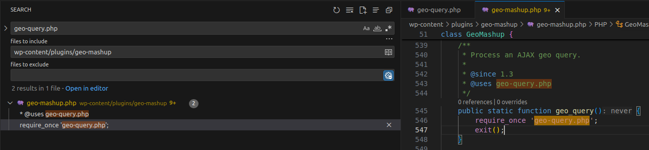 geo-query.php is called within geo-mashup.php