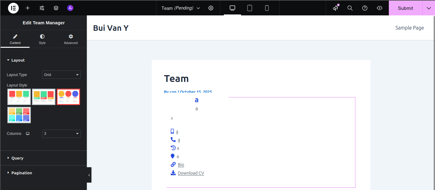 Add the Team Manager widget to a post