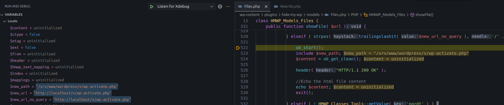 Debugger hit showFile()
