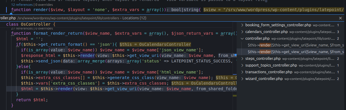 12 call locations of render()